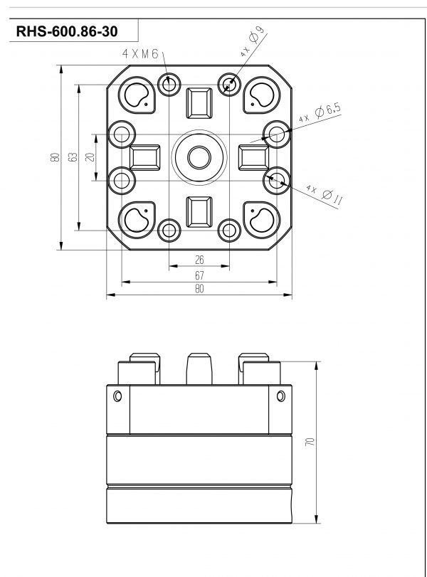 Sistema 3R 3R-600.86-30 compatible Mandril neumático cuadrado Macro