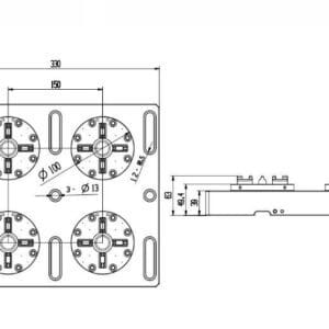 Erowa ER-035519 compatible 4 in 1 Optimized Pneumatic Chuck with CNC Base Plate