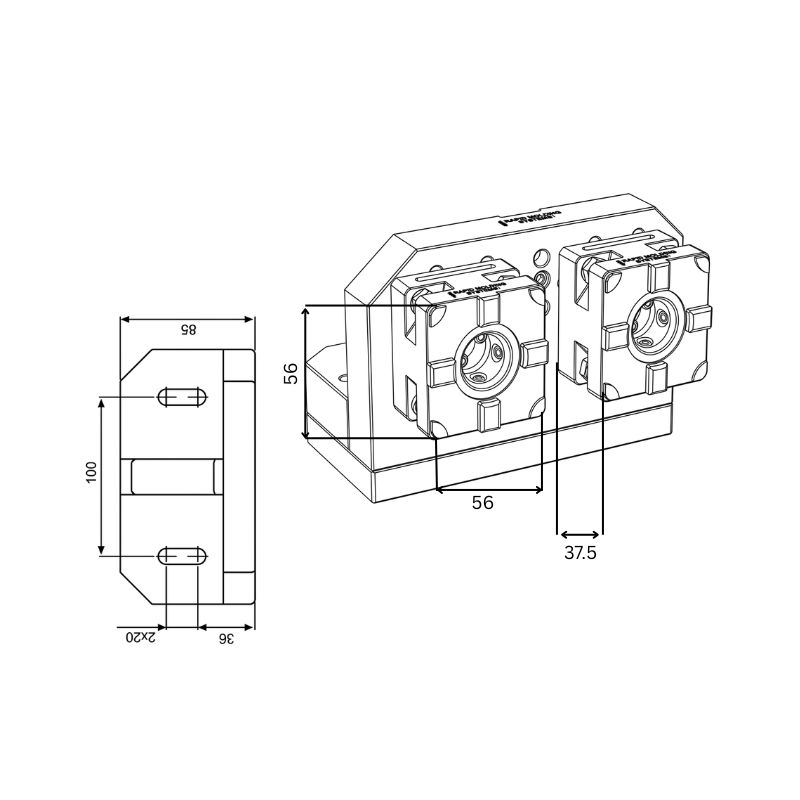 System 3R Compatible 3R-600.24-S Macro 54 Dual Quick Chuck with 90° RSM Mounting Plate - Image 2